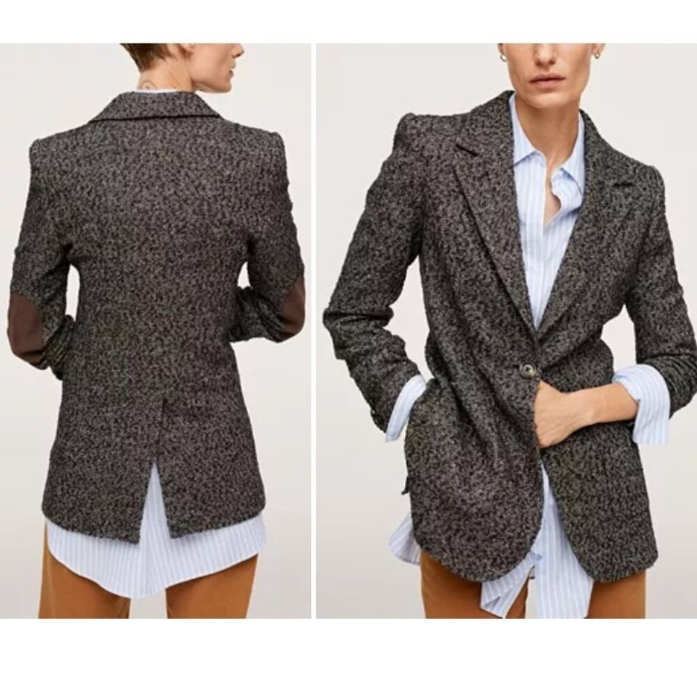 Elbow Patches Warm MANGO Blazer Wool Cotton Knit Pockets